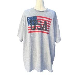 Vtg USA T-Shirt American Flag Graphic Print Patriotic Gray Menswear 2XL